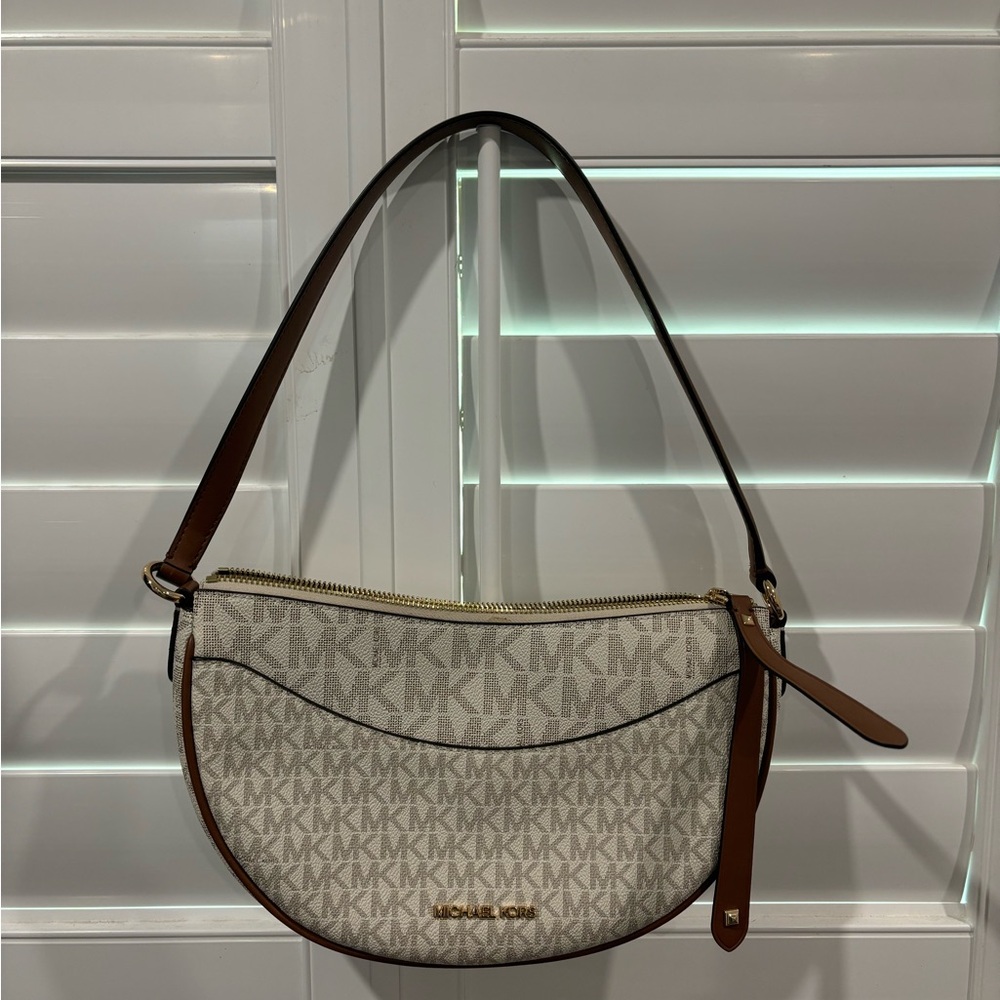 Michael Kors Brown and Cream Crescent Shoulder Bag